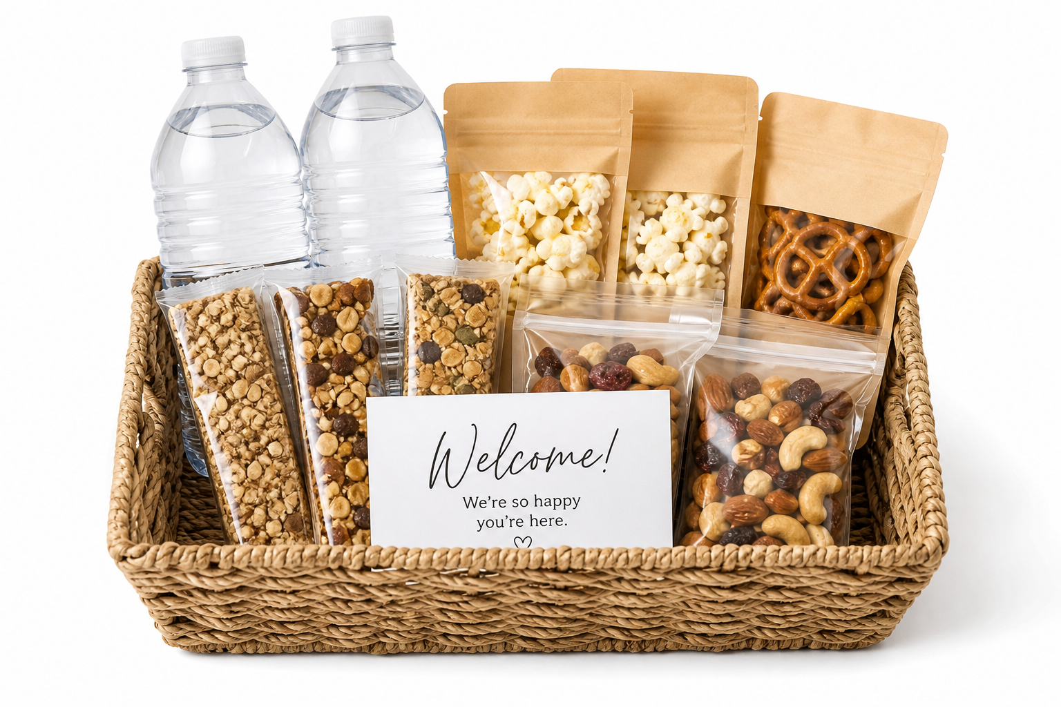 Bottled water and snack restock for Airbnb guests