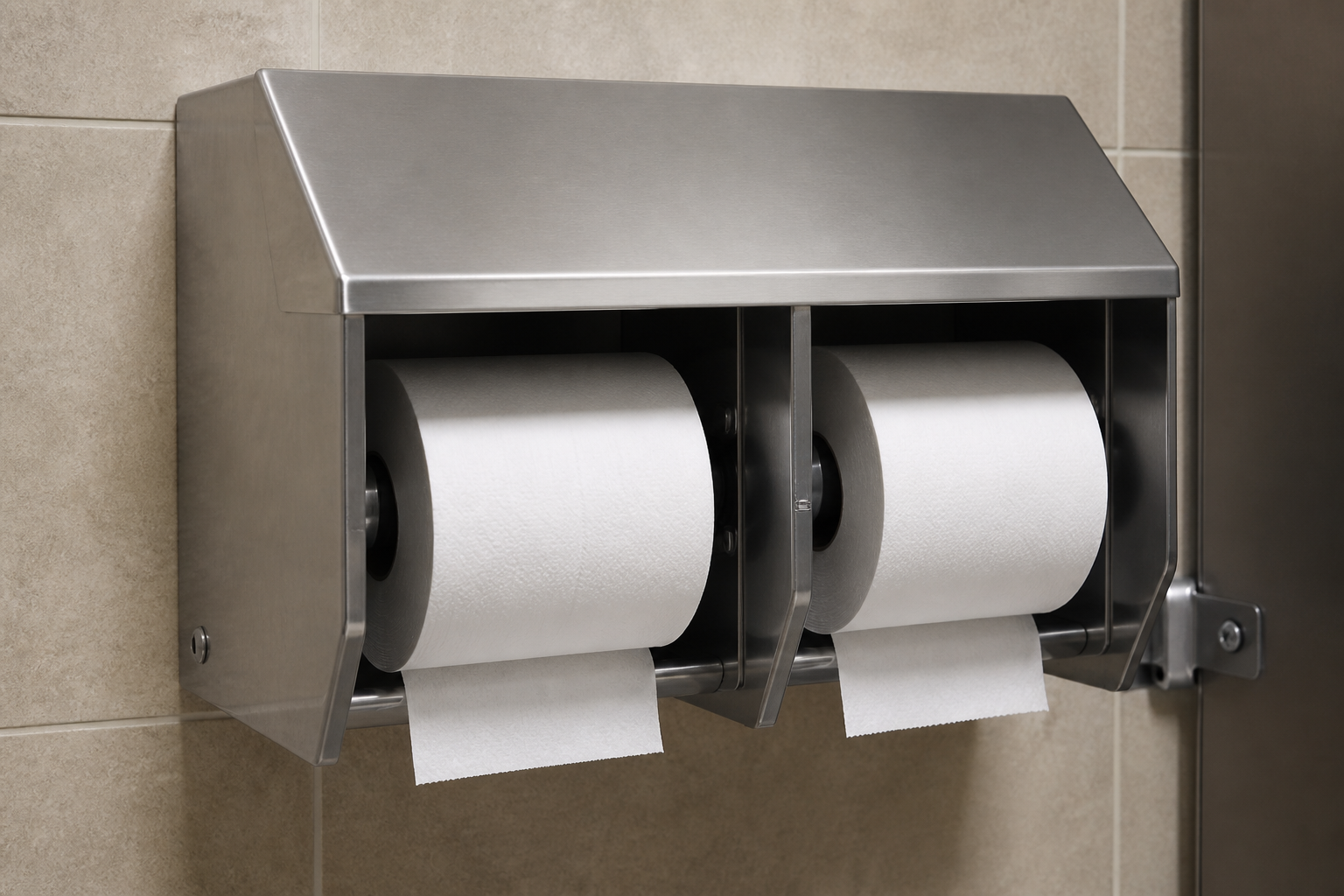 Commercial toilet paper dispenser restocked
