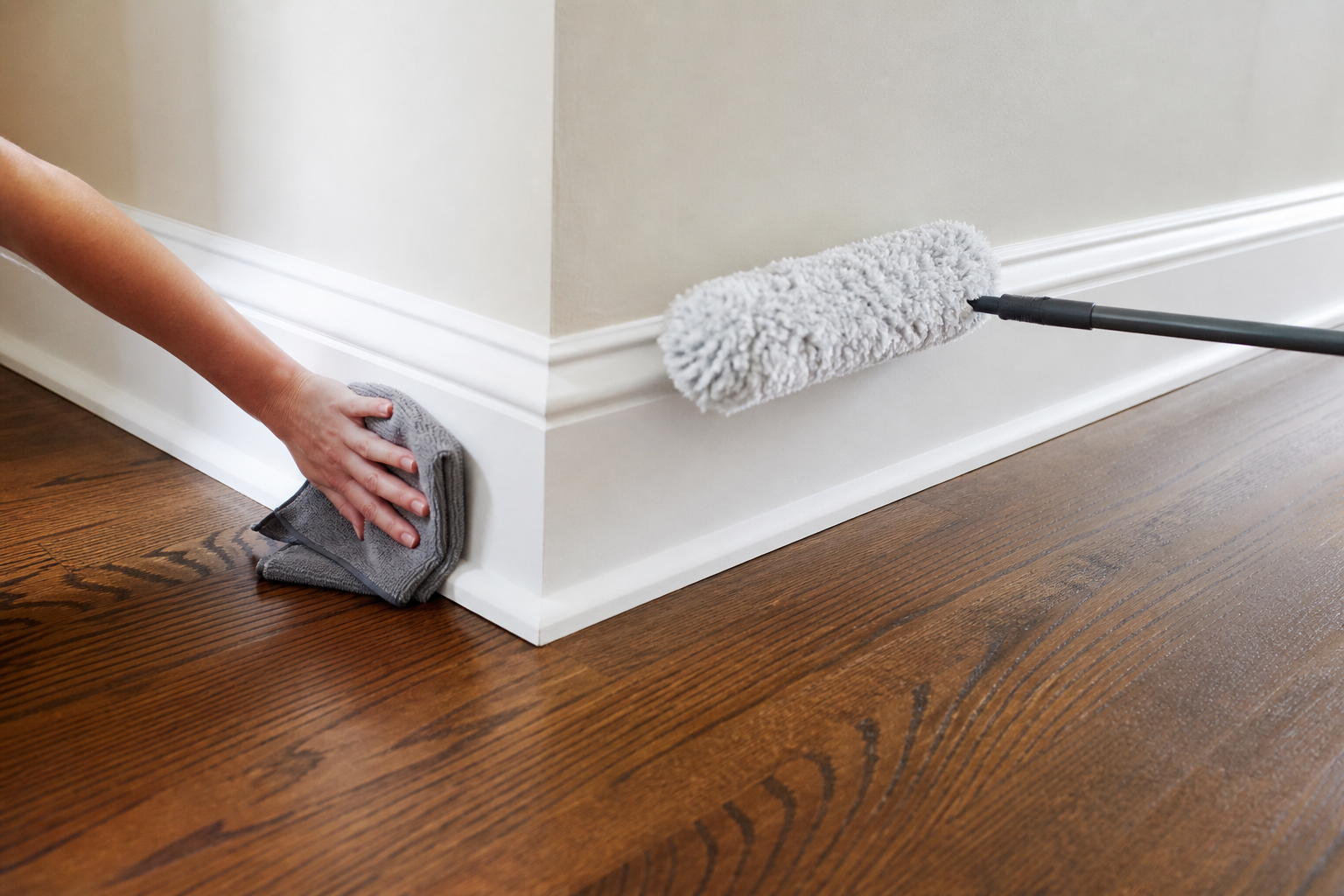 Baseboards and wall trim detail cleaning